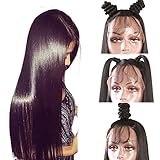 Helene Glueless Lace Front Wigs Straight Realistic Looking Synthetic Heat Resistant Fiber Wig for Women with Baby Hair Black Color