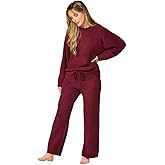 Softies Marshmallow Reverse Seam Crew Neck Lounge Set for Women Ultra Soft 2 Piece Loungewear with Bracelet Sleeve Top