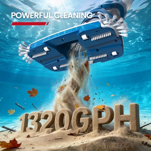 ENHULK Cordless Pool Vacuum, Upgraded Dual Mode, 22 GPM Powerful Suction, 13.4" Wide Head & 98.4" Telescopic Pole, 4 Filter Units, 1H Runtime, Handheld Pool Cleaner for Above/Inground Pools, PC20