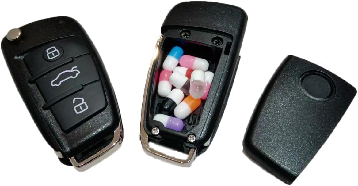 Car Key Safe - Easy Open Hidden Secret Compartment Stash Box Discreet Decoy Car Key Fob to Hide Store Money Jewelry Small Container to Keep Valuables Safe in Plain Sight Storage Rave Keychain