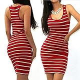 Beautyvan Big Promotion！Striped Mini Dress, Charming Comfortable Sexy Women Bandage Bodycon Sleeveless Striped Evening Party Short Mini Dress (XL, Red)