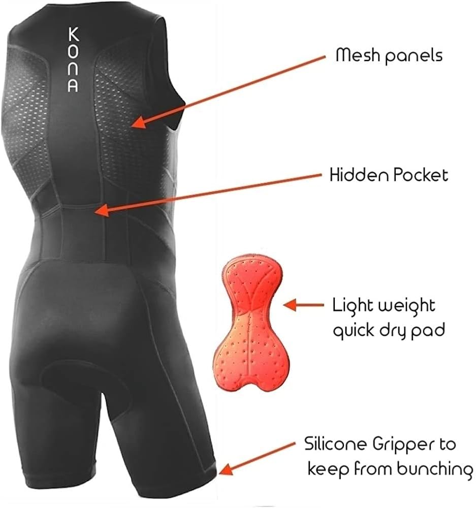 KONA Tri Apparel Men’s Sleeveless Triathlon Race Suit - Speedsuit Skinsuit Trisuit: Clothing