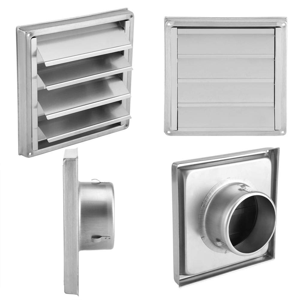 Samfox Vents - 100mm Stainless Steel Air Vent Square Tumble Dryer Extractor Wall Air Vent Exhaust Cover Outlet