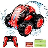 allcaca Auto RC Car 2.4Ghz 4WD Remote Control Car Monster Truck Off-Road Vehicle 1:24 Scale 360 Degree Water and Land RC Stunt Car Buggy Hobbies Toy for Kids & Adults,Red