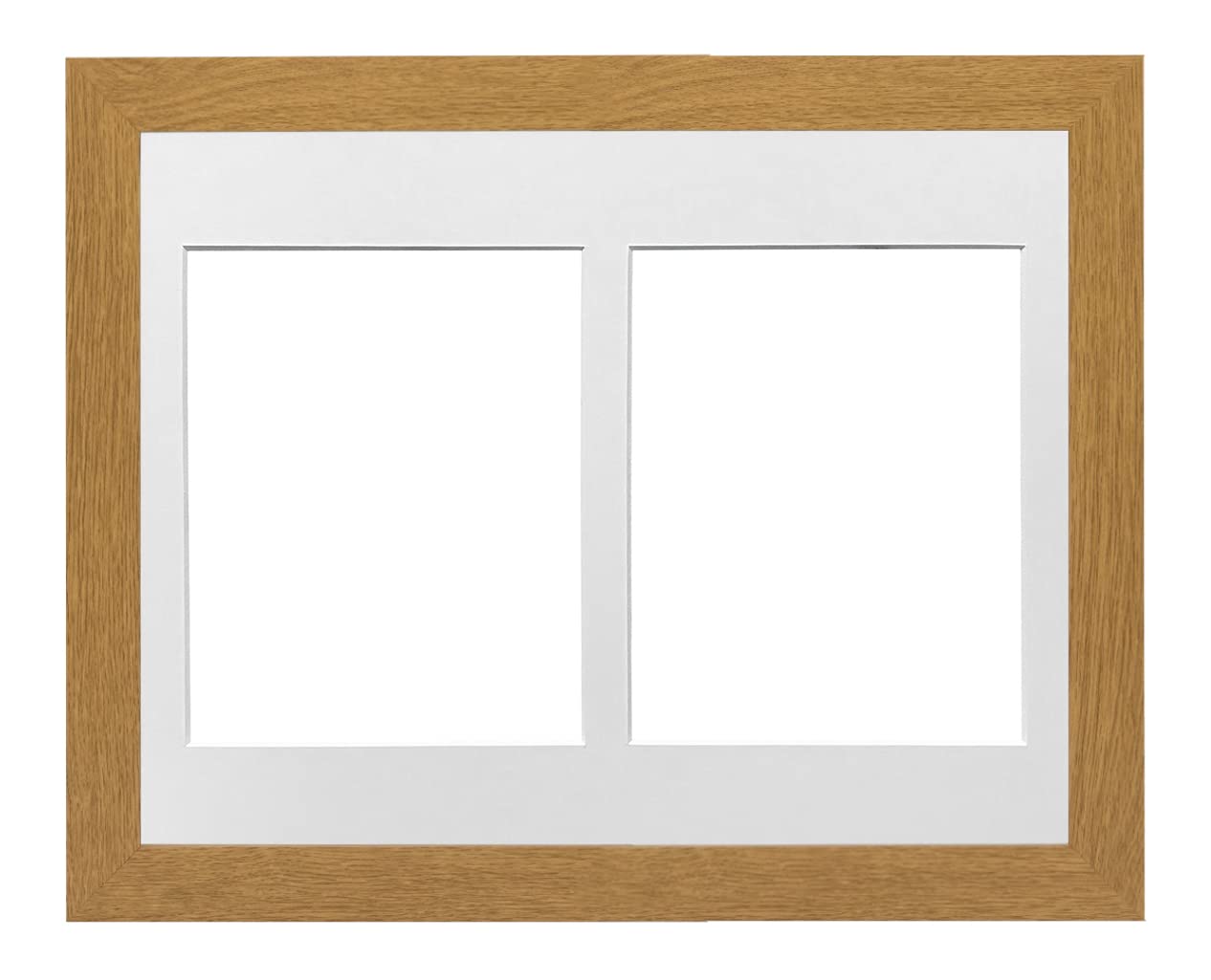 Oak Frame 12x10' Multi Aperture Picture Frame with White Mount to fit (2x) 7x5' Photos with Perspex Sheet - Tabletop & Wall Mountable Landscape or Portrait