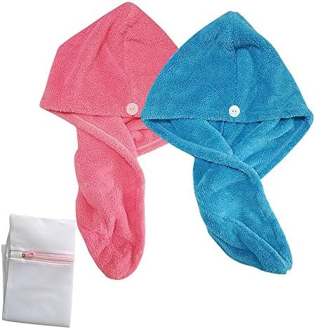 Qinghu 2 Pieces Women’s Microfiber Dry Hair Towel Quick Drying Hair Cap Super Absorbent Bath Hat