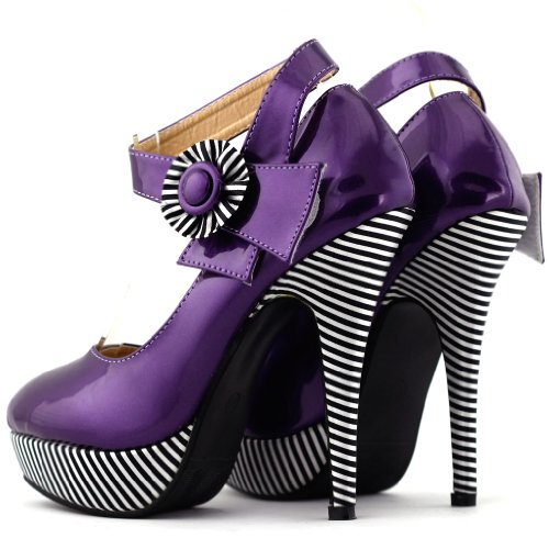 SHOW-STORY-Sexy-Flower-Ankle-Strap-Stripe-Stiletto-Platform-Pumps-ShoesLF30404