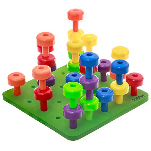 Toddler Peg Board Sensory Montessori Fine Motor Skills Educational Toys - 30 Stackable Pegs + Pattern Card + Drawstring Backpack + E-Book