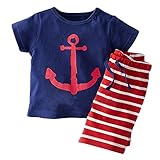 Evelin LEE Baby Boy Short Sleeve T-shirts and Stripe Shorts 2pcs Set Clothes (18-24 months, Navy Blue)