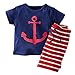 Evelin LEE Baby Boy Short Sleeve T-shirts and Stripe Shorts 2pcs Set Clothes (18-24 months, Navy Blue)