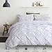 Ucharge Unique Pinch Pleat Pintuck Duvet Cover Set,3 Pieces Decorative Stylish Brushed Microfiber Bedding Set with Zipper and Corner Ties (King White)