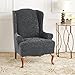 SureFit Stretch Jacquard Damask - Wing Chair Slipcover - Gray