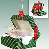 Conversation Concepts Goat Gift Box Christmas Ornament (White) - 2" Tall x 1.625" deep x 1.625" Wide