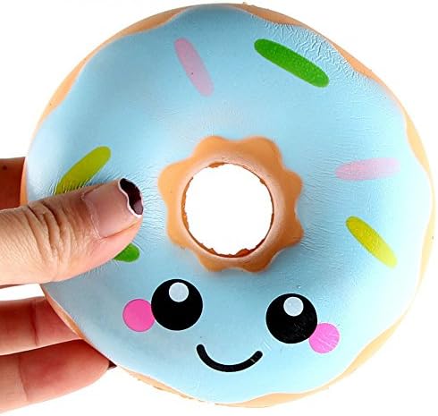 Kawaii Slow Soft Rising Squishy Jumbo Cute Starry Panda Teeth Doughnut Popcorn Hamster Toys Stress Reliever Kids Toy Gift (Doughnut(Blue))
