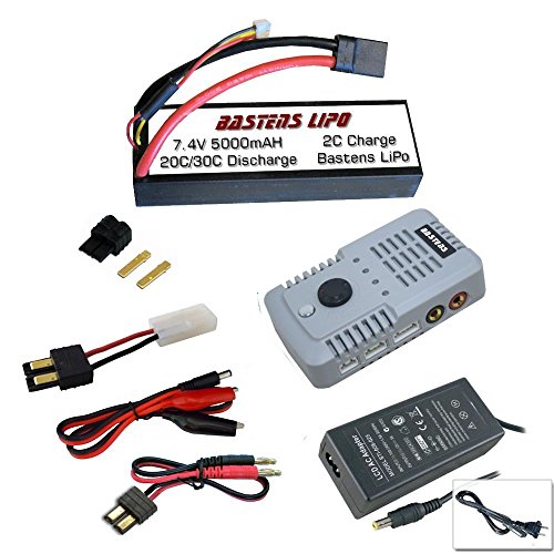 Bastens LiPo 7.4V 5000mAH hardcase battery and balance charger kit with Tamiya adapter fits Axial Wraith / SCX10/ ARRMA Fury / Granite / Mojave / Raider Truck