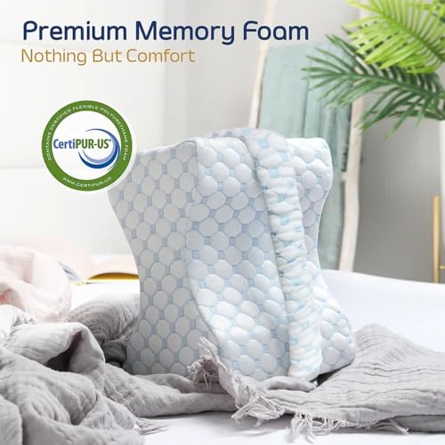 Ecosafeter Ergonomic Knee Pillow - Memory Foam Leg Pillow for Side Sleepers - Comfortable Back and Hip Support - Breathable Bamboo Cover
