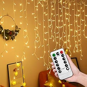 HENGMEI 10 m, 400 leds, lichtgordijn, warm wit, met afstandsbediening, 8 lichtmodi, IP44 waterdicht, kerstverlichting…