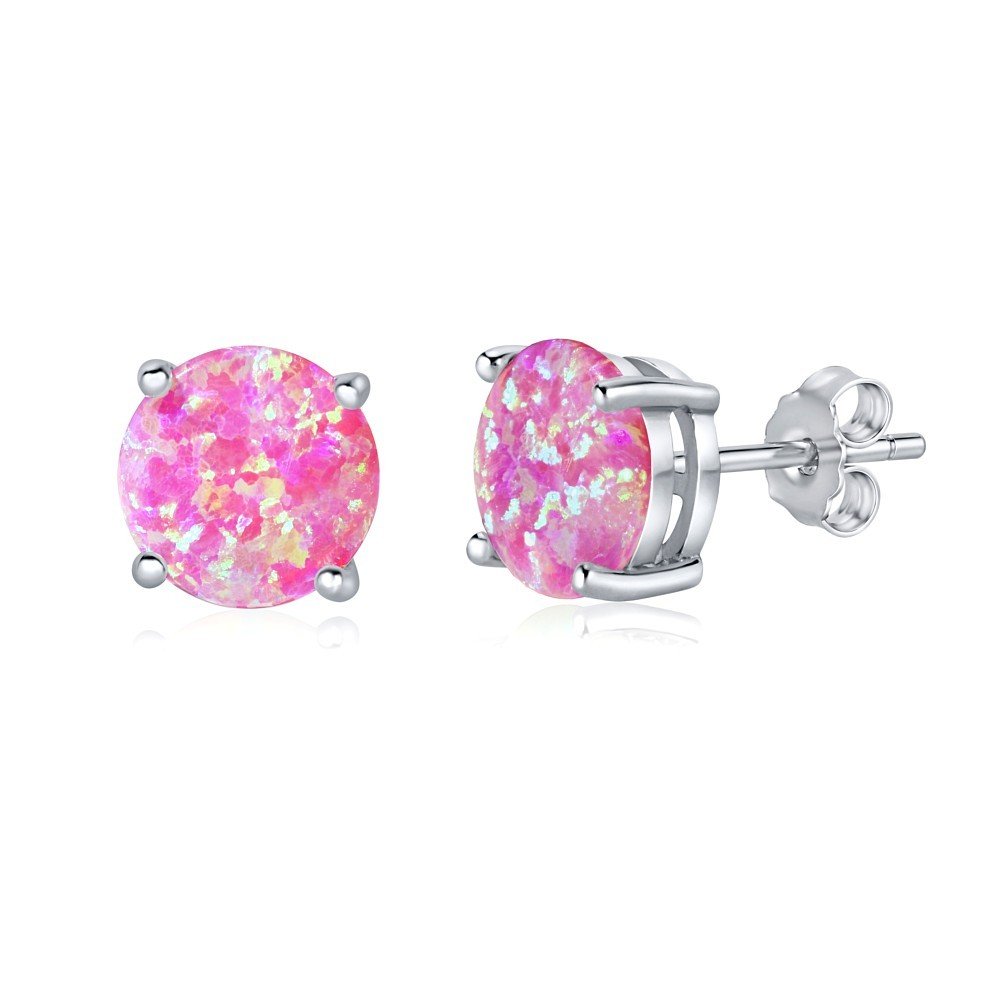 SILVEGO - JJJEBP302004 - Women 925 Sterling Silver Stud Earrings with Pink Synthetic Opal
