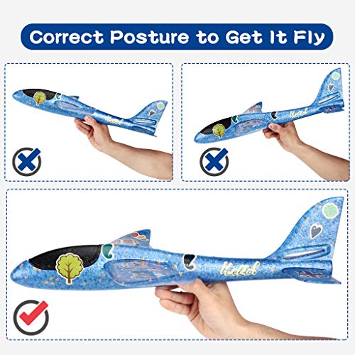 Pupu Pig 2pcs 17.5inch Airplane Toys,DIY Sticker Creative Toys.Manual Throwing, Outdoor Sports Toy, Model Foam Airplane.Dual Flight Mode, Aeroplane Gliders, Gifts for Kids, 4 5 6 7 8Year Boy and Girl