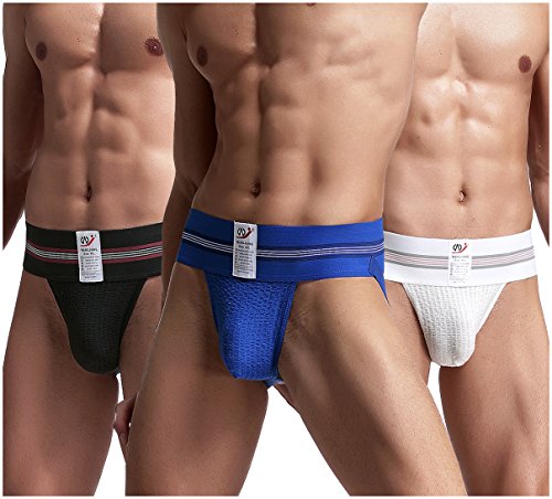 Arjen Kroos Mens Athletic Supporter Jockstraps Bulge Bikini Sexy Underwear (M/L, BlackBlueWhite)