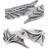 Beaupretty 2 Pieces Retro Adjustable Ring Angle Wing Adjustable Ring Bat Wing Open Ring Halloween Punk Finger Ring Nail Jewelry for Women and Men