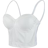 ELLACCI PU Leather Bustier Crop Top Push Up Club Party Women's Corset Top Bra White