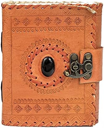 Leather Diary Journal Notepad Writing Book Stone Brown Embossed Handmade Papers Designed For Home & Office (7x5, Orange)
