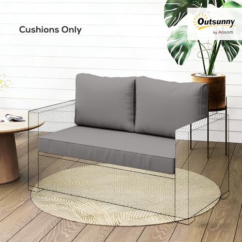 Outsunny 2 Seater Outdoor Seat Cushions with Backrest, Loveseat Double Sofa Outdoor Furniture Cushions, Fade-Resistant Replacement Patio Cushions for Indoor and Outdoor, Light Grey