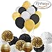 PAXCOO 73 Pcs Black and Gold Party Decorations with Balloons Paper Lanterns and Paper Pom Poms for Happy New Year Party New Year's Eve Party 20st, 30th, 40th, 50th, 60th, 70th,75th, 80th Birthday