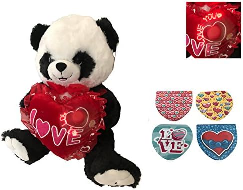 Mother's Day (16"x15"x10"") Plush Toys Stuffed Animal Smiley Face Large Panda Bear with Attached Large Heart, Light Up "I Love You " Motion Fan and 1Bonus Pack of 4 Heart Shape Notepads