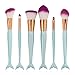 Coshine 6pcs/set Blue Mermaid Nylon Hair Makeup Brush Set, for Foundation, Eyeshadow, Blush, Cream, Concealer, Loose Powder