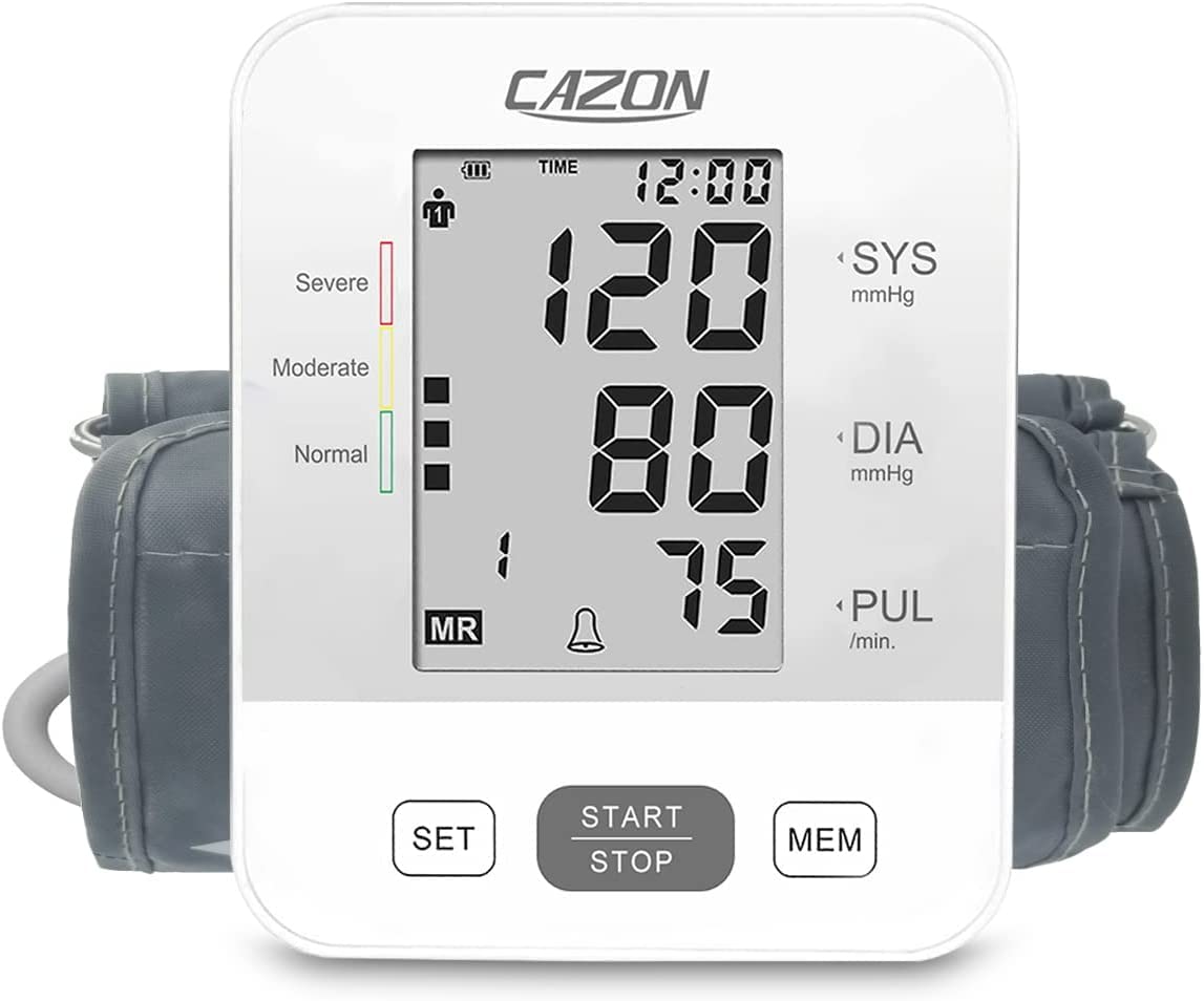 CAZON Blood Pressure Monitors Large Cuff Blood Pressure Machine BP Monitor Upper Arm BP Cuff for Home Use Heart Rate Hypertension Monitor, Cuff 22-40cm LCD Display (White)
