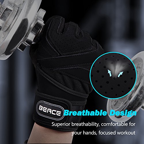 image for BEACE Weight Lifting Gym Gloves with Wrist Wrap Support, Extra Grip & 
