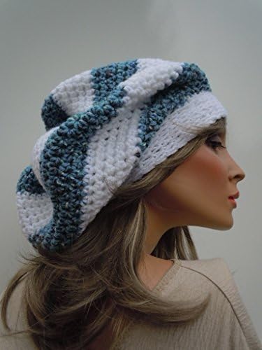 Country Blue Mix Color Tam, Variegated Blue and White Slouchy, Blue and White Long Hat, Hippie Beanie, Oversized Slouchy, Dreadlock Tam, Rasta Tam, Blue Hat, Long Stocking Cap, Jamaican, Rasta Hat