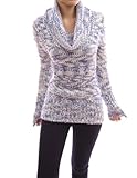 PattyBoutik Cowl Neck Long Sleeve Ribbed Hem Multi Color Pullover Open Knit Jumper (Blue XL), Online Clothing Store