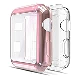 Simpeak Soft Screen Protector Bumper Case Compatible with Apple Watch 42mm Series 3 Series 2, Pack of 2, All Around, Clear + Plated Rose Gold
