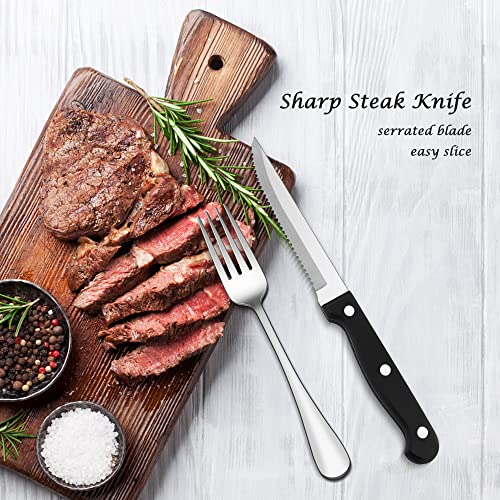 E-far Flatware Set of 24, Stainless Steel Silverware Cutlery Set for 4, Dinner Eating Utensils Include Soup Spoons Salad Forks Steaks Knives, Simple Design & Mirror Finish, Dishwasher Safe