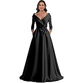 jdoiweidm Satin Mother of The Bride Dress with 3/4 Sleeves Formal Wedding Guest Dresses for Women