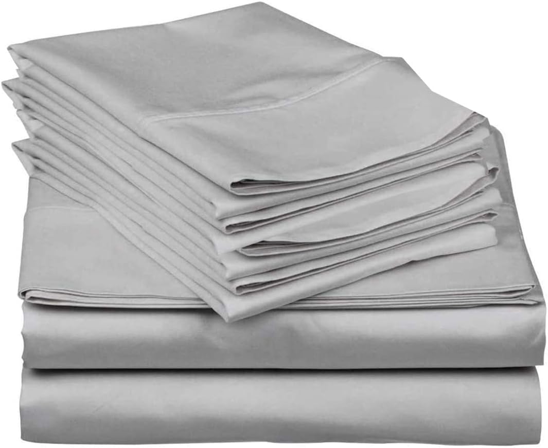 Photo 1 of Mattress-Homes Extra Deep Pocket 6 Piece Queen Sheet Set, Hotel Luxury Collection, 100% Egyptian Cotton, 21" Deep Fitted Sheet, Soft, Cool & Breathable Bedding with 4 Pillowcases in Light Grey Solid