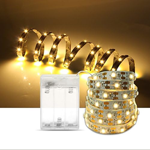 GOESWELL Led Strip Light Battery Operated 3528 Color Changable TV Mirror Christmas Cabinet Decoration (Warm White)