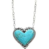 CWFPBA Vintage Western Boho Turquoise Heart Star Lightning Flower Natural Turquoise Stone Pendant Necklace Vintage Ethnic Bohemian Statement Geometric Jewelry for Women
