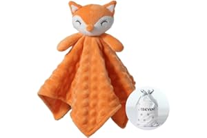 CREVENT Soft Plush Animal Face Security Blankets for Boys and Girls, Great Gifts for Birthday Baby Shower (Orange Fox)