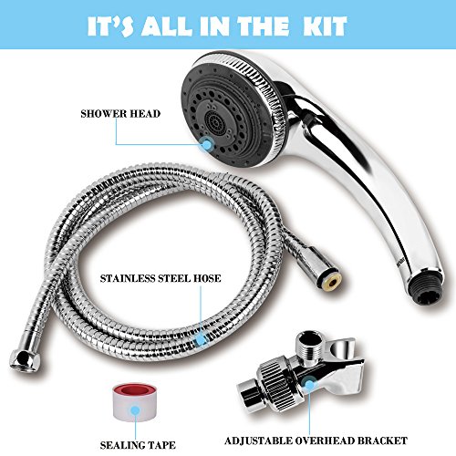 Chrider Handheld Shower Head, High Pressure 7 Spray Settings Luxury Showerhead, 60" Stainless Steel Hose and 3.2" Face , Adjustable Mount and Teflon Tape, Chrome Hand Held Finish