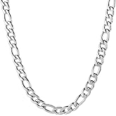 SephSmith 3mm Figaro Chains for Men and Women, Silver Tone Stainless Steel Chain Necklace, 20-Inch Length Necklace for Men and Women
