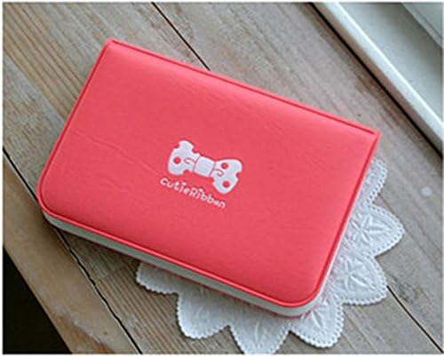 New Cute Ribbon Bow Credit Id Business Card Holder Case Purse Mini Card Book Ticket Receipt Organizer Purse Pouch 12 Slots (Peach)