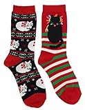 Davco Women's Christmas Kitty Cat Crew Socks (2Pr), One Size