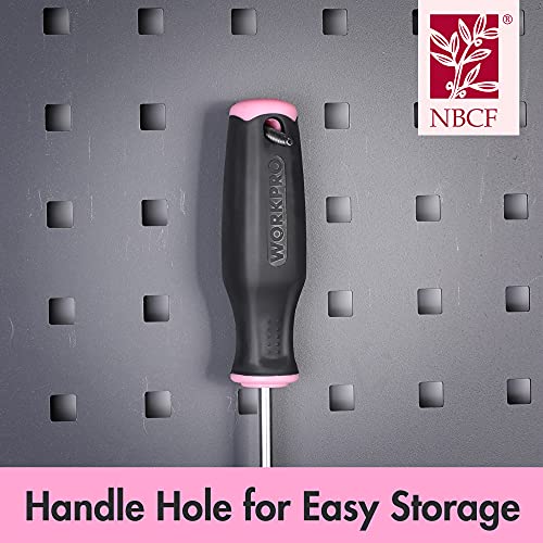 WORKPRO 6-Piece Pink Magnetic Screwdrivers Set, Includes 3 Slotted & 3 Phillips Screwdrivers, Stubby Screwdrivers, Soft TPE Handle, Cr-V Shank, Hand Tool Kit for Woman - Pink Ribbon