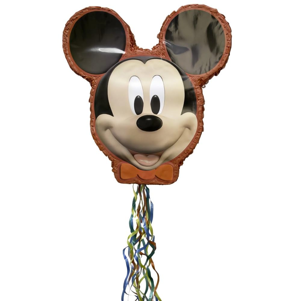 Disney Mickey Mouse-Shaped Multicolor Drum Pull Pinata (48cm x 50cm) 1 Piece - Perfect for Kids Parties & Celebrations