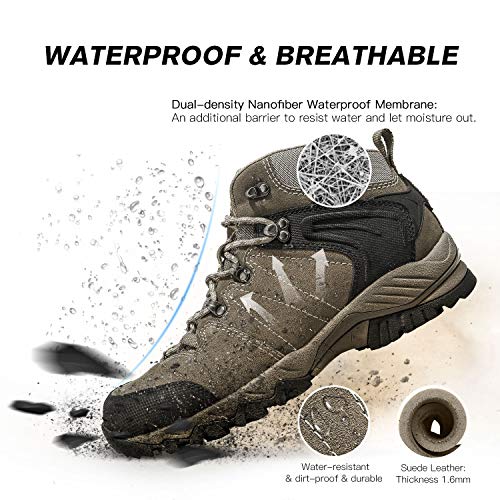 Clorts Men's Classic Hiking Boots Waterproof Suede Leather Lightweight Hiking Shoes Brown US Men Size 11 Medium Width