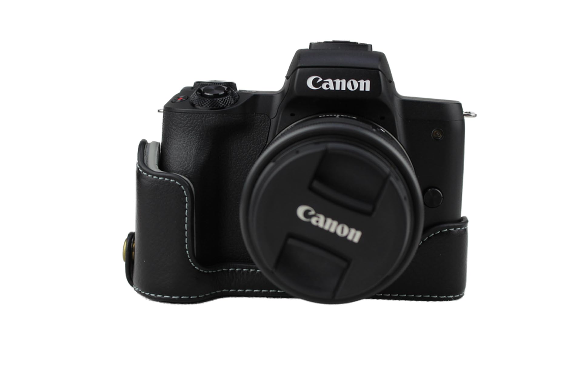 EOS M50 Camera Case, Zakao Genuine Real Leather Half Bottom Opening Version Holster Camera Case With Hand Strap Protective Cover Bag Case for Canon EOS M50 (Black)